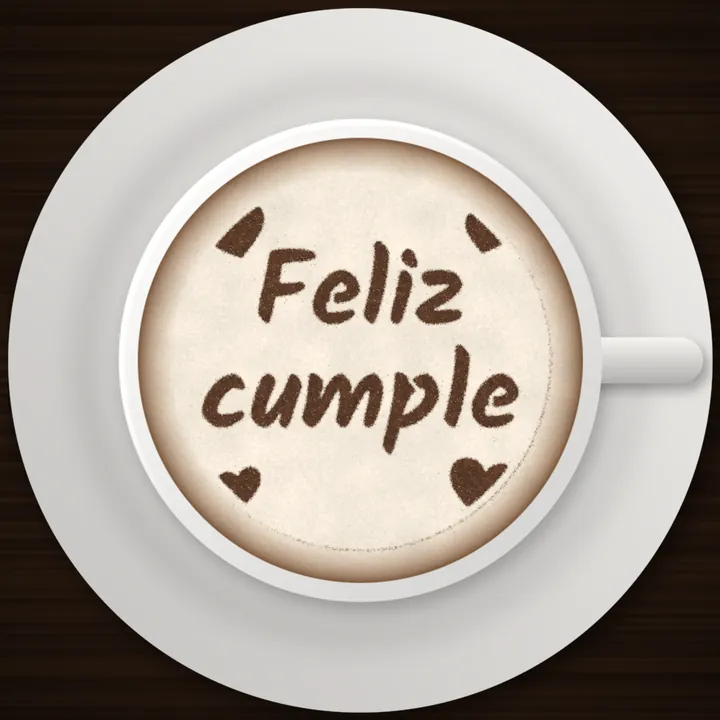 Frase Feliz cumple escrita con cacao en un capuchino